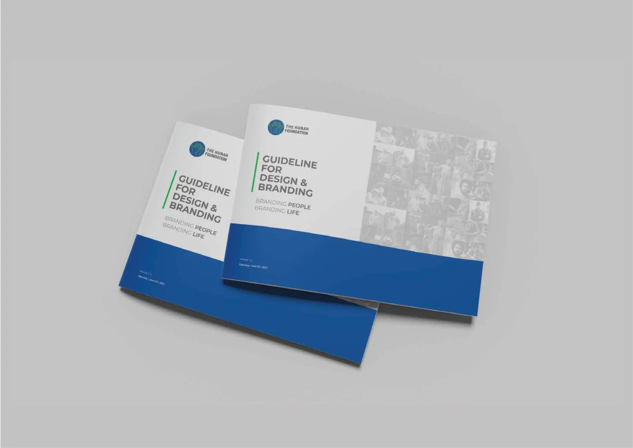 The Hunar Foundation brand guidelines in blue and green